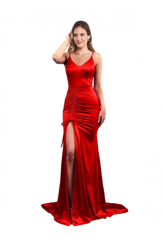 Rot Meerjungfrau Stretch-Satin Lange Formale Brautjungfernkleider / Abendkleider / Abiballkleider Hersteller