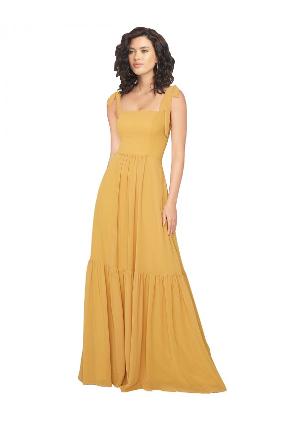 Safran A-Linien Quadrat Ausschnitt Chiffon Lange Brautjungfernkleider Hersteller