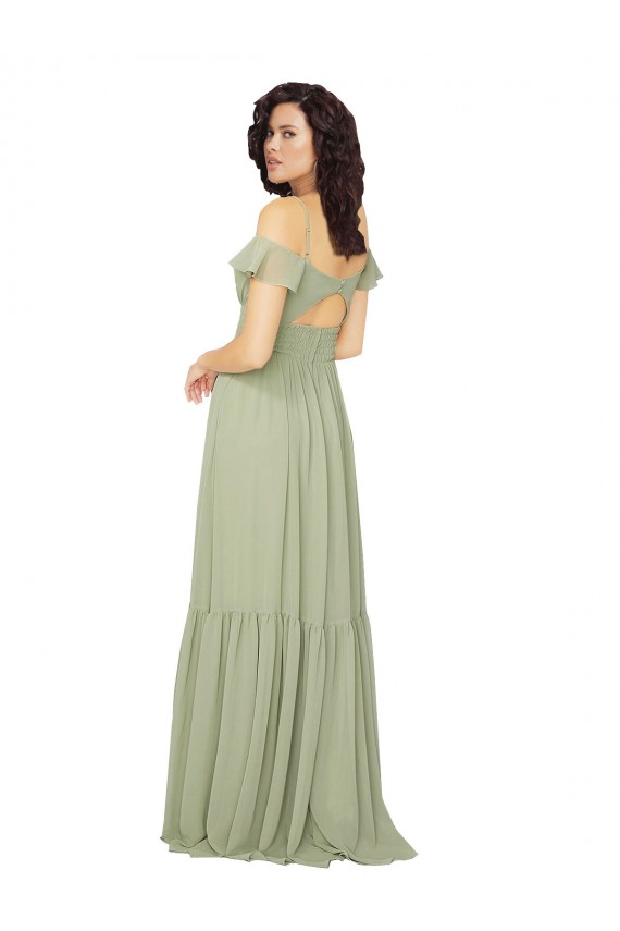 Safran A-Linien V-Ausschnitt Chiffon Lange Brautjungfernkleider Hersteller