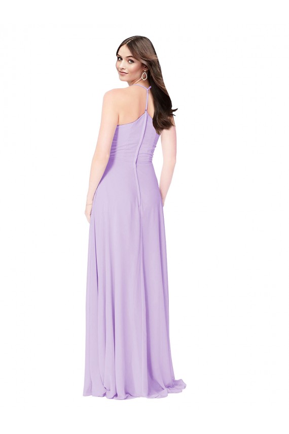 Safran A-Linien V-Ausschnitt Chiffon Lange Brautjungfernkleider Hersteller