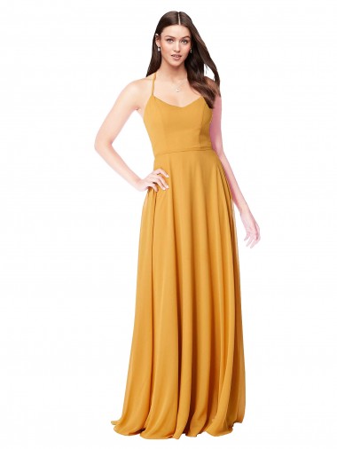 Safran A-Linien V-Ausschnitt Chiffon Lange Brautjungfernkleider Hersteller