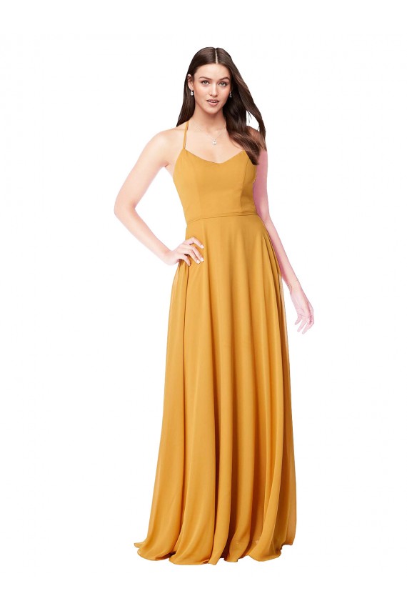 Safran A-Linien V-Ausschnitt Chiffon Lange Brautjungfernkleider Hersteller