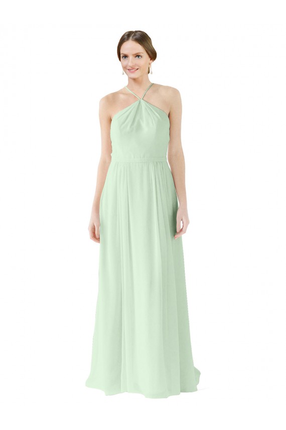 Salbeigrün A-Linien Neckholder Chiffon Lange Brautjungfernkleider Hersteller