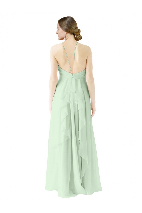 Salbeigrün A-Linien Neckholder Chiffon Lange Brautjungfernkleider Hersteller