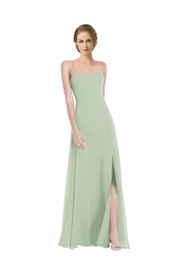 Salbeigrün A-Linien Scoop Chiffon Lange Brautjungfernkleider Hersteller