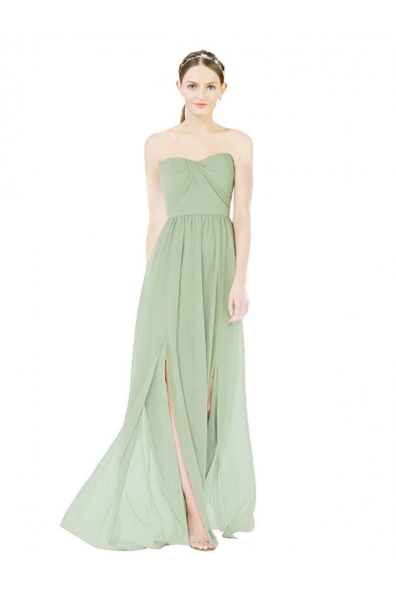 Salbeigrün A-Linien Trägerlos Chiffon Lange Brautjungfernkleider Hersteller