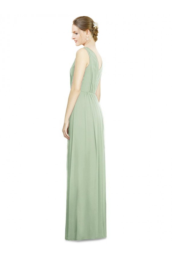 Salbeigrün A-Linien V-Ausschnitt Chiffon Lange Brautjungfernkleider Hersteller