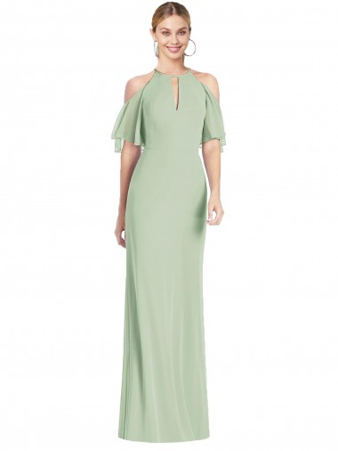 Salbeigrün Meerjungfrau Neckholder Chiffon Lange Brautjungfernkleider Hersteller