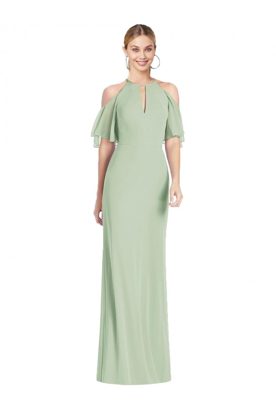 Salbeigrün Meerjungfrau Neckholder Chiffon Lange Brautjungfernkleider Hersteller