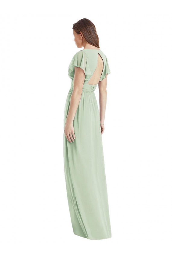 Salbeigrün Trompete V-Ausschnitt Chiffon Lange Brautjungfernkleider Hersteller
