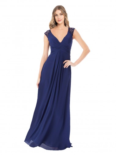 Saphir A-Linien V-Ausschnitt Chiffon Lange Brautjungfernkleider Hersteller