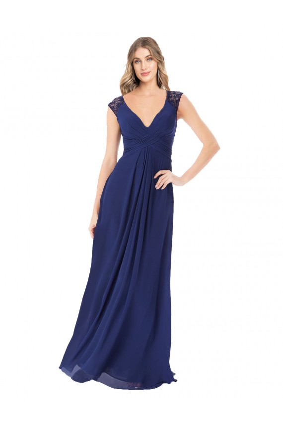 Saphir A-Linien V-Ausschnitt Chiffon Lange Brautjungfernkleider Hersteller