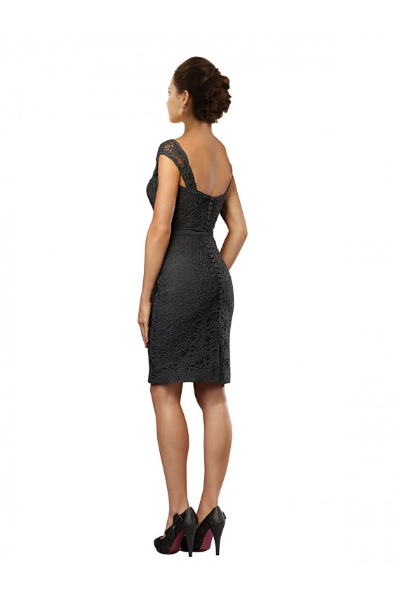 Schiefergrau A-Linien Off-Schulter Knielang Chiffon Spitze Kurze Brautjungfernkleider / Cocktailkleider Hersteller
