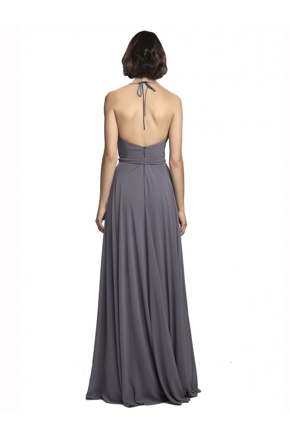 Schiefergrau A-Linien Spaghetti-Träger Neckholder Chiffon Lange Brautjungfernkleider Hersteller