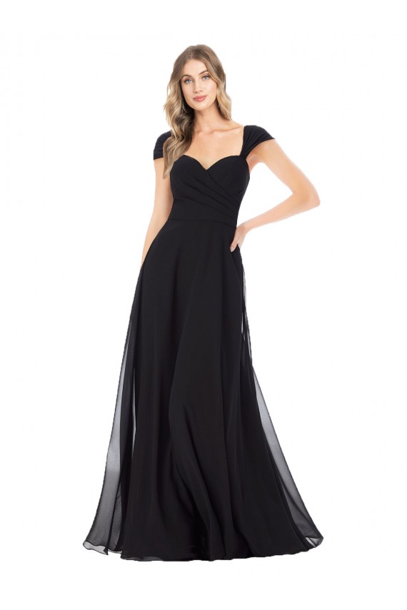 Schwarz A-Linien Chiffon Lange Brautjungfernkleider Hersteller