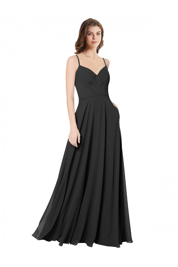 Schwarz A-Linien Chiffon Lange Brautjungfernkleider Hersteller