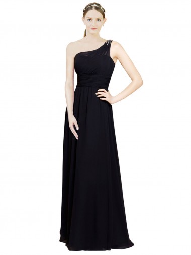 Schwarz A-Linien Eine-Schulter Chiffon Lange Brautjungfernkleider Hersteller