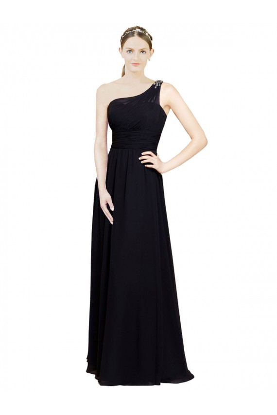 Schwarz A-Linien Eine-Schulter Chiffon Lange Brautjungfernkleider Hersteller