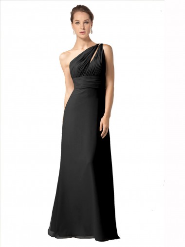 Schwarz A-Linien Eine-Schulter Chiffon Lange Brautjungfernkleider Hersteller