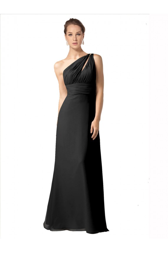 Schwarz A-Linien Eine-Schulter Chiffon Lange Brautjungfernkleider Hersteller