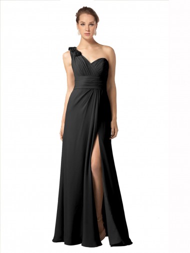 Schwarz A-Linien Eine-Schulter Chiffon Lange Brautjungfernkleider Hersteller