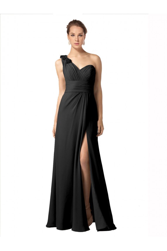 Schwarz A-Linien Eine-Schulter Chiffon Lange Brautjungfernkleider Hersteller
