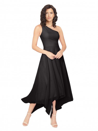 Schwarz A-Linien Eine-Schulter Trägerlos Midi Chiffon Kurze Brautjungfernkleider / Cocktailkleider / Heimkehr Kleider Hersteller