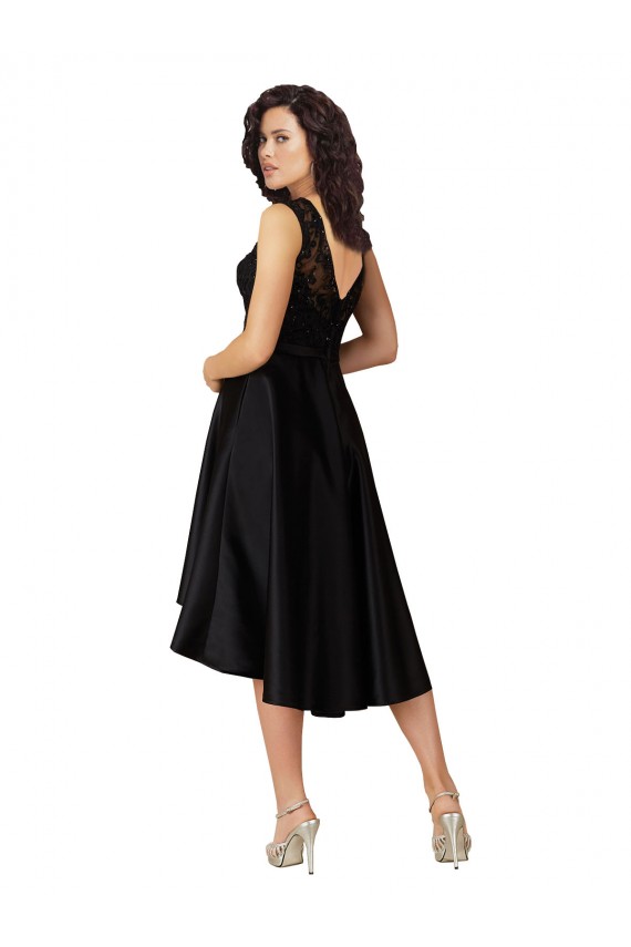 Schwarz A-Linien Illusion Ausschnitt Midi Satin Spitze Kurze Brautjungfernkleider / Cocktailkleider / Heimkehr Kleider Hersteller