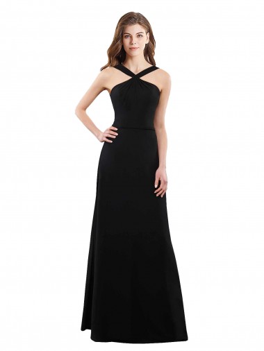 Schwarz A-Linien Neckholder Chiffon Lange Brautjungfernkleider Hersteller