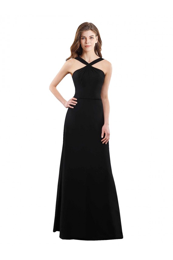 Schwarz A-Linien Neckholder Chiffon Lange Brautjungfernkleider Hersteller