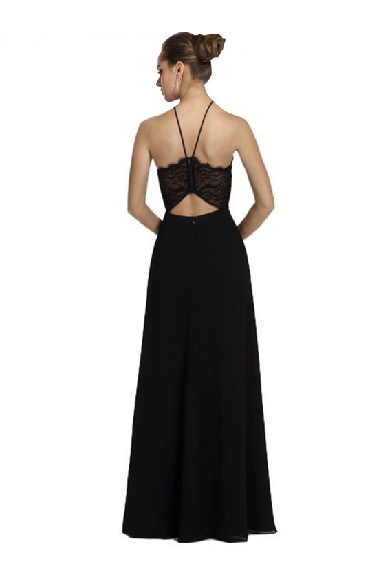 Schwarz A-Linien Neckholder Chiffon Spitze Lange Brautjungfernkleider Hersteller