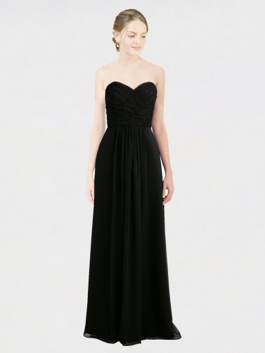 Schwarz A-Linien Trägerlos Chiffon Spitze Lange Brautjungfernkleider Hersteller