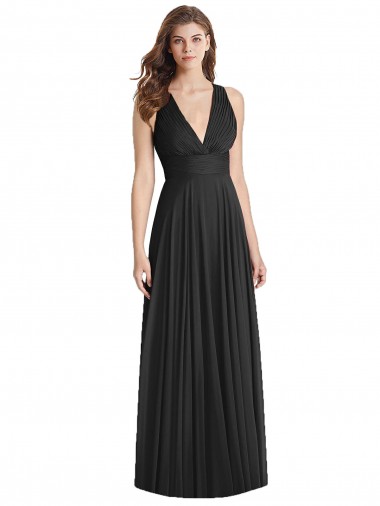 Schwarz A-Linien V-Ausschnitt Chiffon Lange Brautjungfernkleider Hersteller