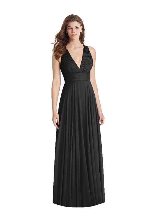 Schwarz A-Linien V-Ausschnitt Chiffon Lange Brautjungfernkleider Hersteller