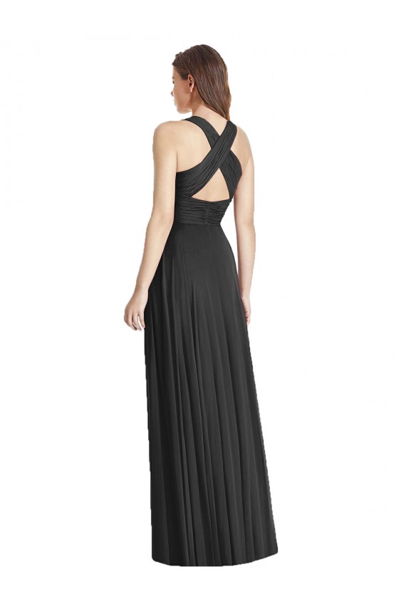 Schwarz A-Linien V-Ausschnitt Chiffon Lange Brautjungfernkleider Hersteller