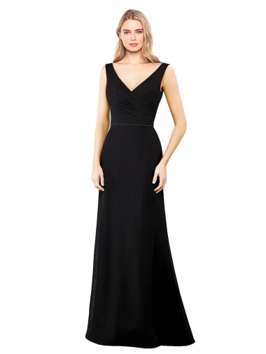 Schwarz A-Linien V-Ausschnitt Chiffon Lange Brautjungfernkleider / Abiballkleider Hersteller