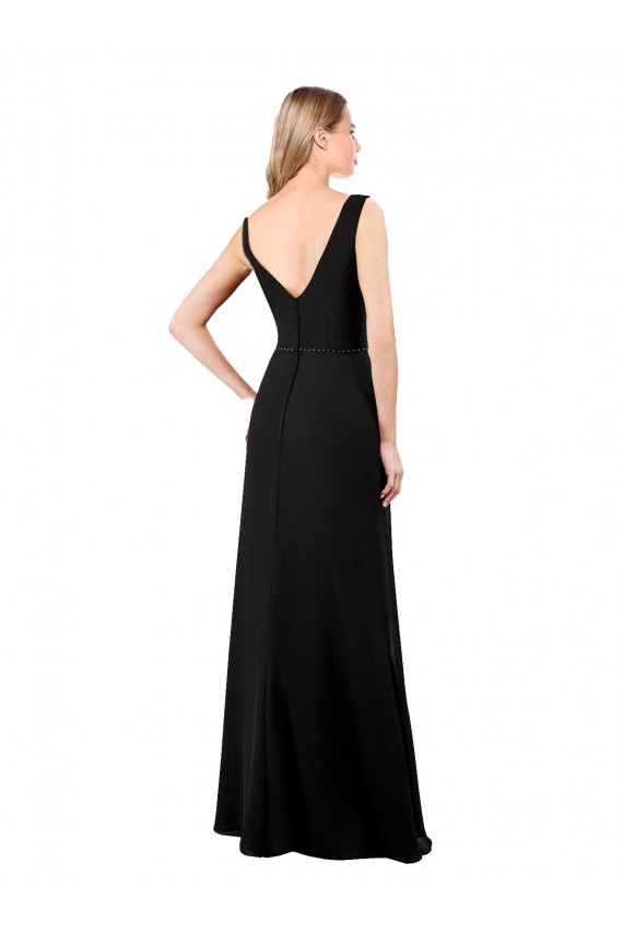 Schwarz A-Linien V-Ausschnitt Chiffon Lange Brautjungfernkleider / Abiballkleider Hersteller