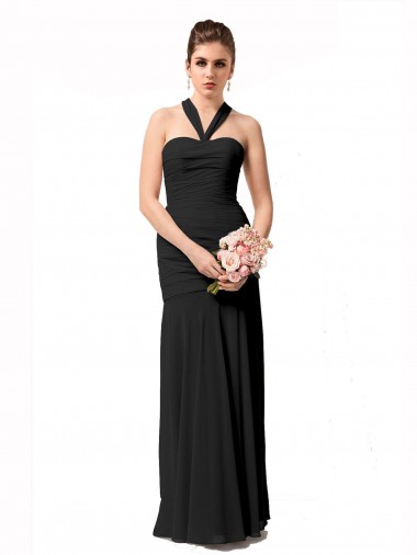 Schwarz Meerjungfrau Neckholder Chiffon Lange Brautjungfernkleider Hersteller