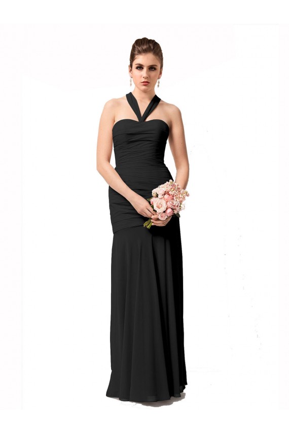 Schwarz Meerjungfrau Neckholder Chiffon Lange Brautjungfernkleider Hersteller