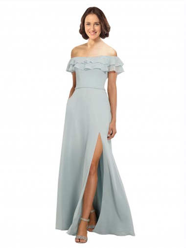 Seeglas A-Linien Off-Schulter Chiffon Lange Brautjungfernkleider Hersteller