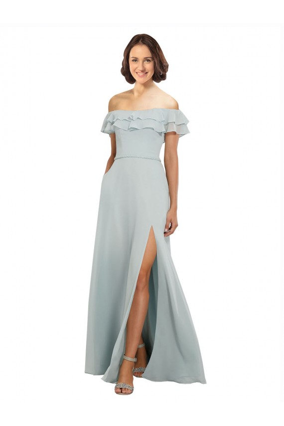 Seeglas A-Linien Off-Schulter Chiffon Lange Brautjungfernkleider Hersteller