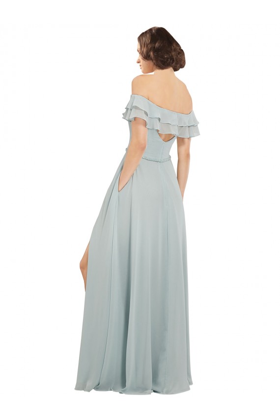 Seeglas A-Linien Off-Schulter Chiffon Lange Brautjungfernkleider Hersteller