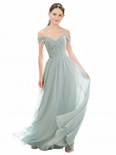 Seeglas A-Linien Off-Schulter Chiffon Spitze Lange Brautjungfernkleider Hersteller