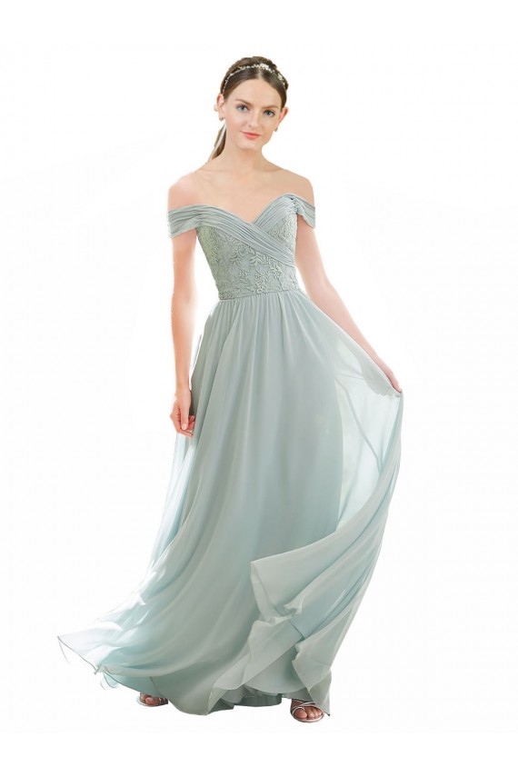Seeglas A-Linien Off-Schulter Chiffon Spitze Lange Brautjungfernkleider Hersteller