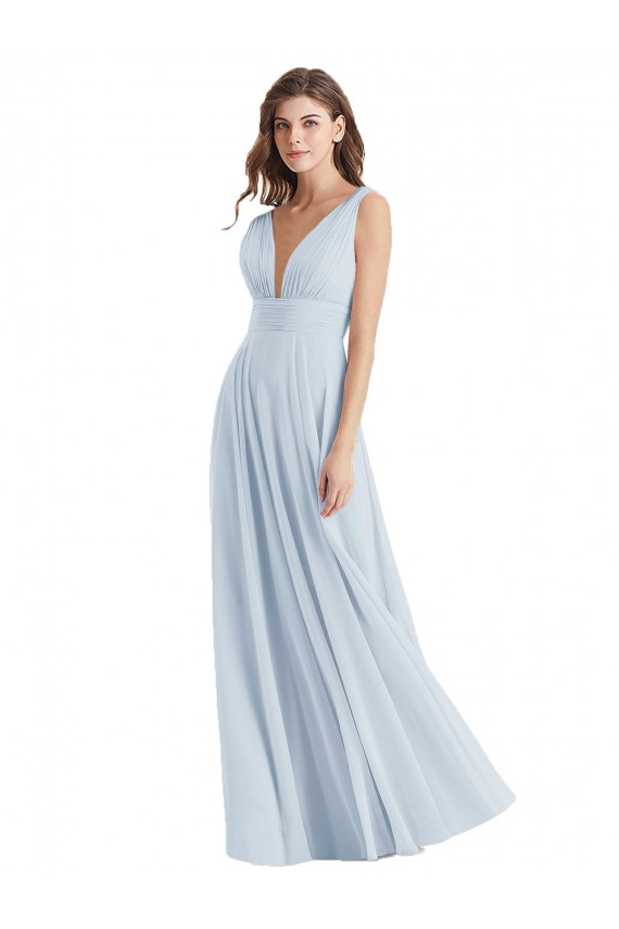 Seeglas A-Linien V-Ausschnitt Chiffon Lange Brautjungfernkleider Hersteller