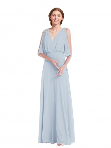 Seeglas A-Linien V-Ausschnitt Chiffon Lange Brautjungfernkleider Hersteller