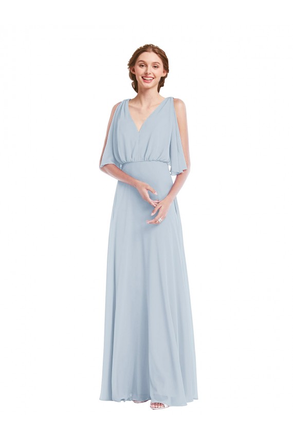 Seeglas A-Linien V-Ausschnitt Chiffon Lange Brautjungfernkleider Hersteller