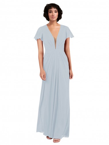 Seeglas A-Linien V-Ausschnitt Chiffon Lange Brautjungfernkleider Hersteller