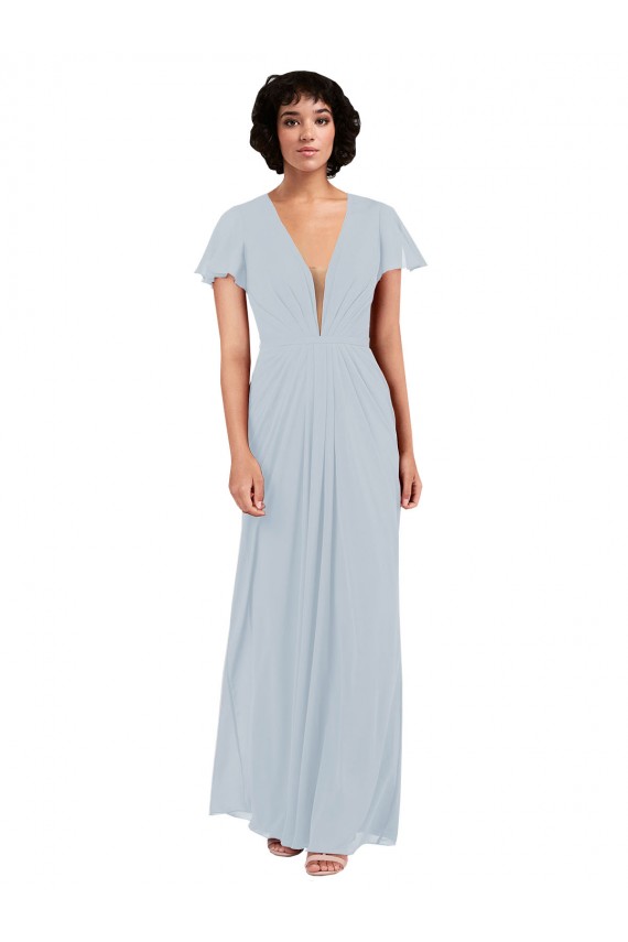 Seeglas A-Linien V-Ausschnitt Chiffon Lange Brautjungfernkleider Hersteller