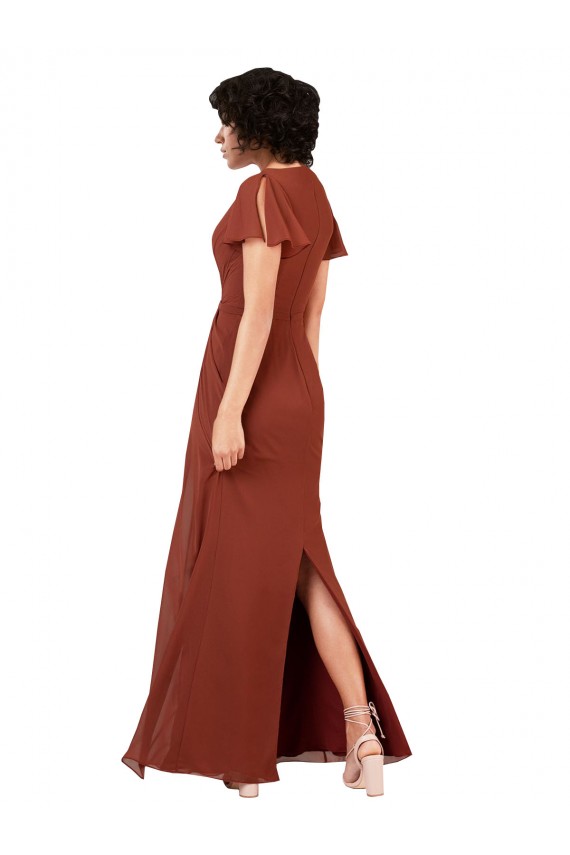 Seeglas A-Linien V-Ausschnitt Chiffon Lange Brautjungfernkleider Hersteller